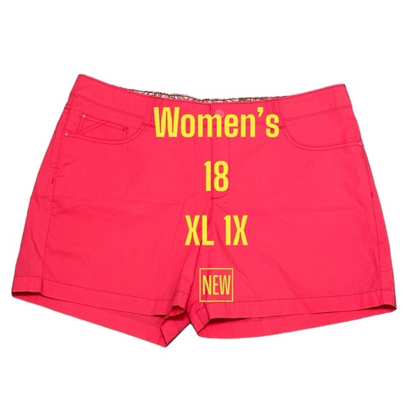 Women's Lee 18 XL 1X Shorts Chino Khakis Pink Button Elastic Waist Stretch NWOT - Picture 2 of 9